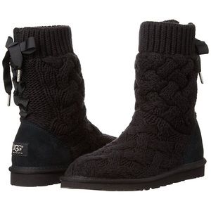 UGG Isla Knit Lace Black Boots, Size 9
